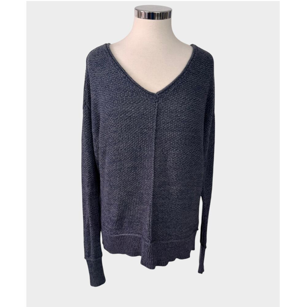 Lucky Brand Small V Neck Navy Blue Relaxed Fit Sweater Center Front Seam